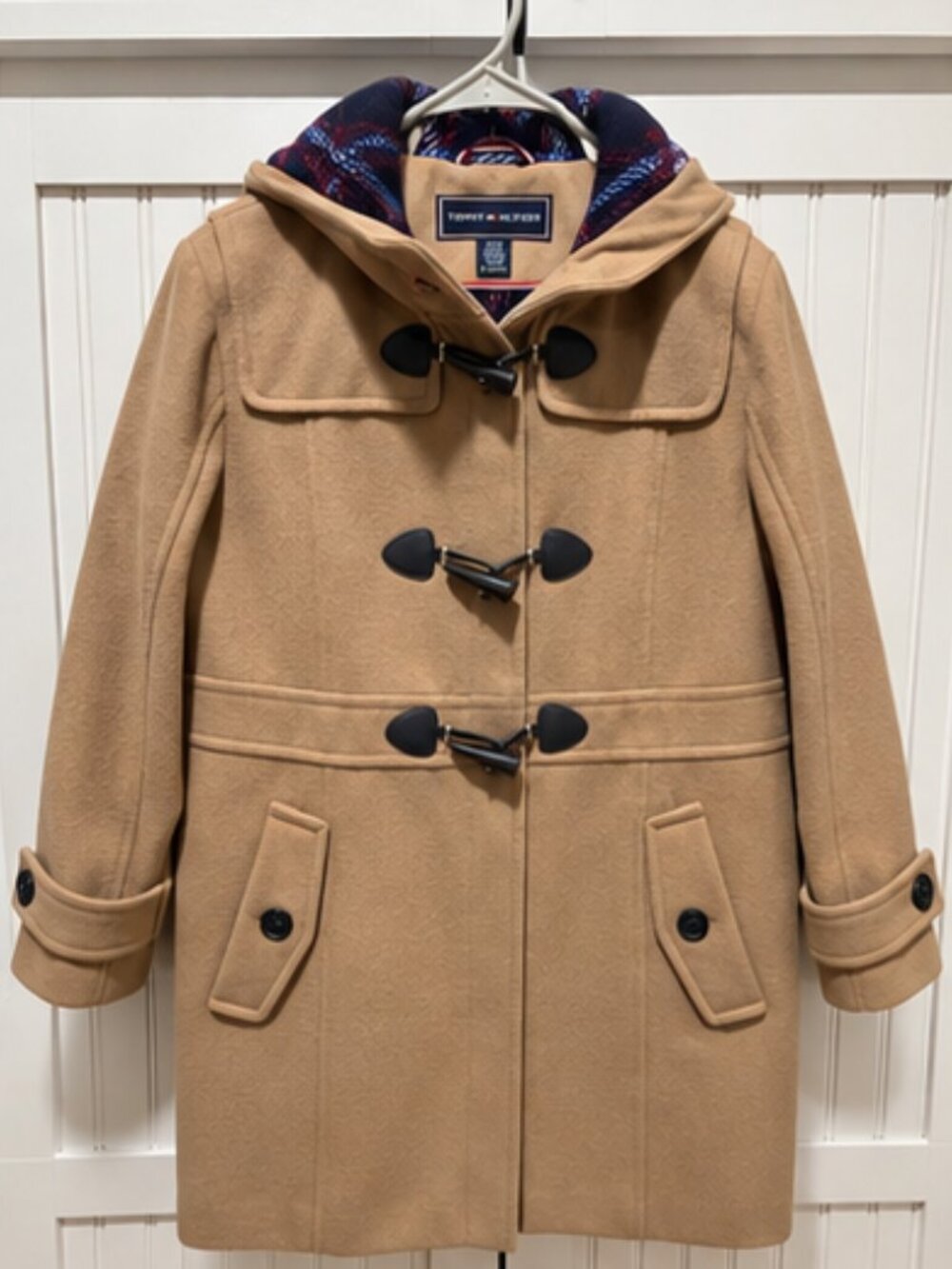 Tommy Hilfiger Camel Hooded Toggle Duffle Coat NWOT Plaid Lining Size XL